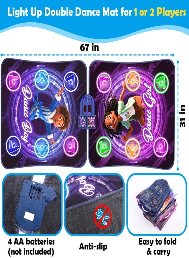 TooLion 2-Player Electronic LED Light Dance Mat, Music Dance Toy with 5 Modes, Develops Hand-Eye Coordination, Challenge Game for Single or Double Players, Christmas Dance Mat Toy for Boys & Girls Ages 3-12 - Image 2
